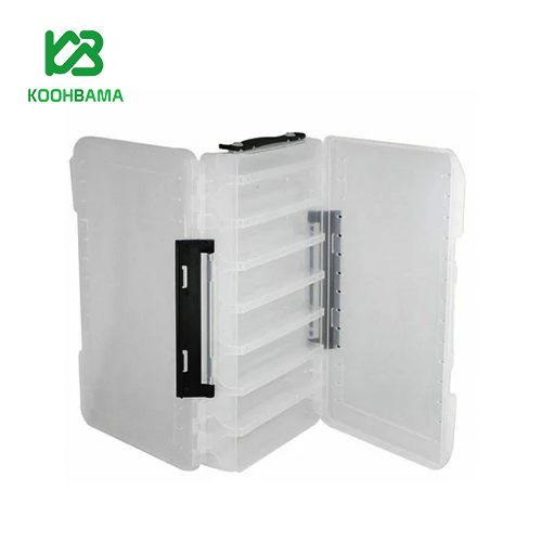 Double sided fishing gear box with 14 large compartments